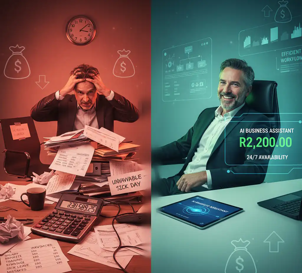 Frustrated business owner managing multiple tasks without proper assistance